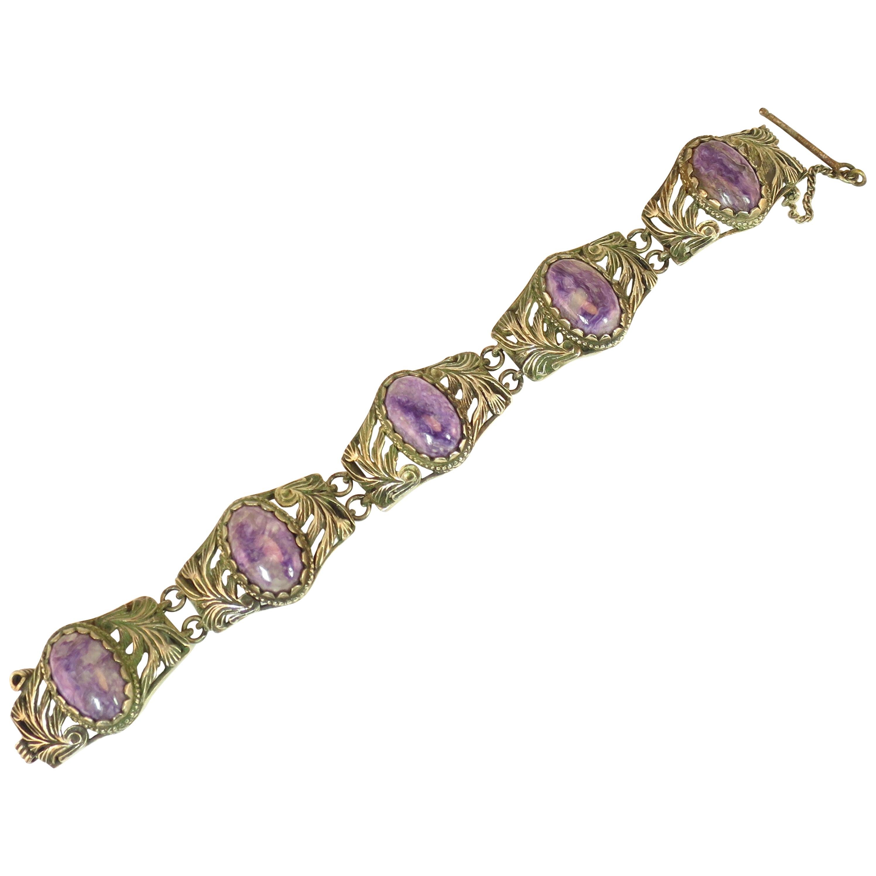 Victorian Chinese Export Silver & Amethyst Link Bracelet, Circa 1860s For Sale