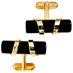 50'S Pair Of Art Deco Style Onyx & 12K Gold Cuff Links By, Anson