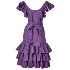 Yves Saint Laurent 70's Belted Day Dress with Ruffle Detail 