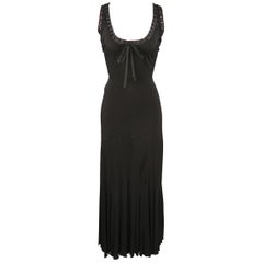 E2 Size 6 Black Crepe Grommet Trim Strapless Gown
