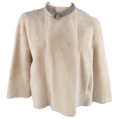 BRUNELLO CUCINELLI 6 Reversible Beige Shearling Minili Collar Cropped Jacket