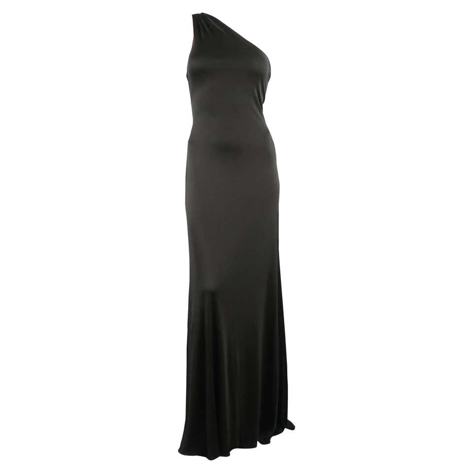 RALPH LAUREN COLLECTION Size 10 Black Silk Knit One Shoulder Strap Gown ...