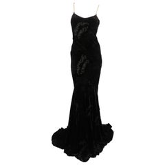JOHN GALLIANO Size 8 Black Floral Burnout Velvet Rhinestone Strap Dress / Gown