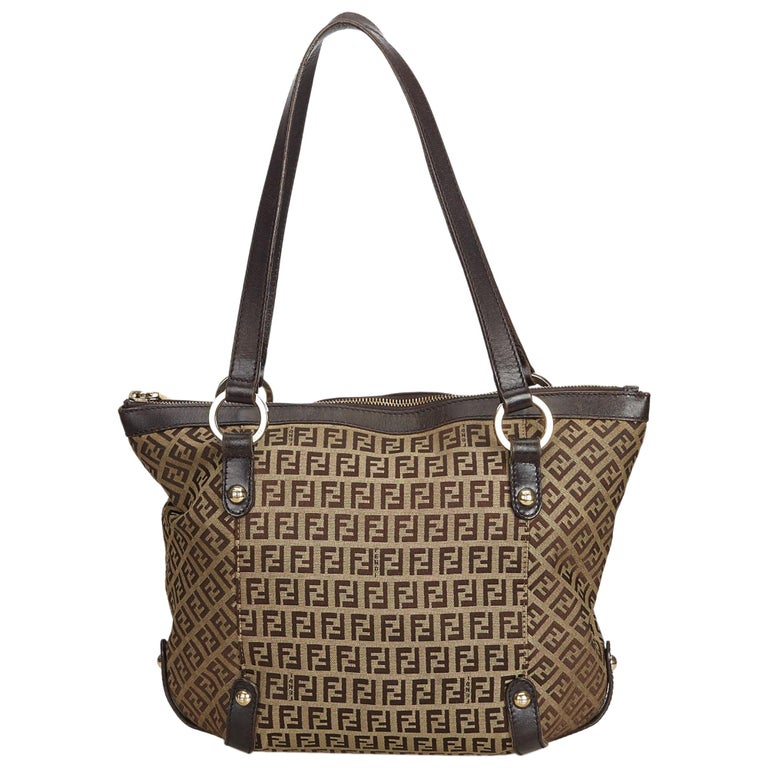 Fendi Brown Zucchino Canvas Tote Bag For Sale at 1stdibs