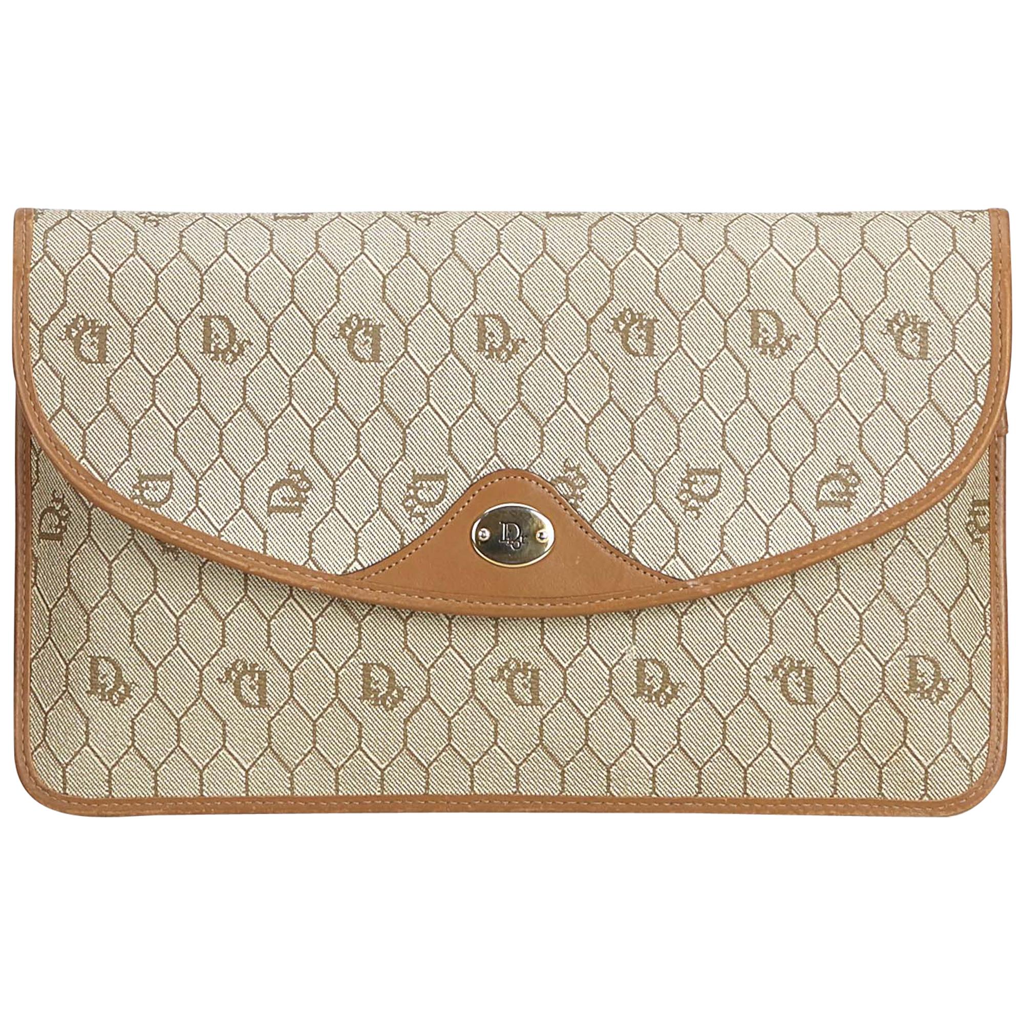 Dior Brown Honeycomb Coated Canvas Clutch Bag