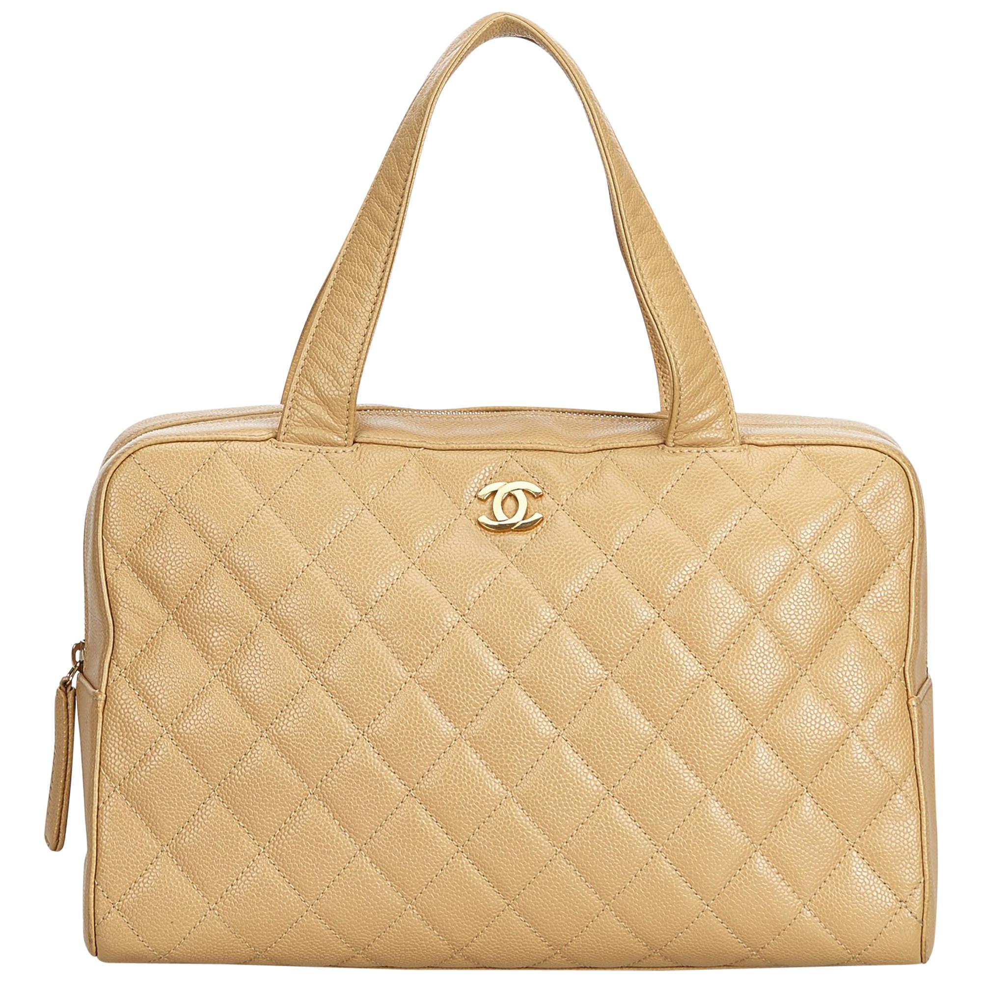 Chanel Brown Quilted Caviar Boston Bag For Sale