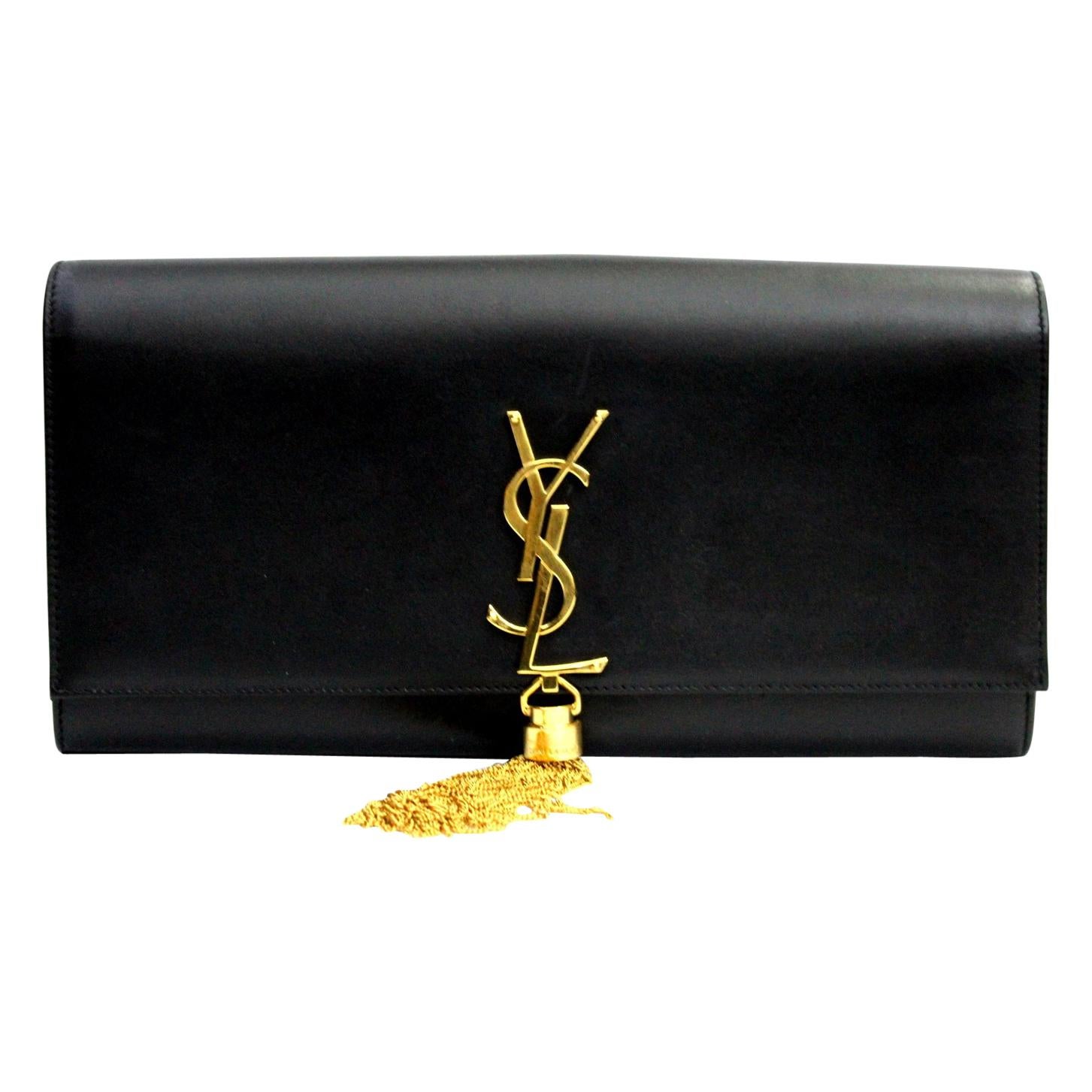 Saint Laurent Black Leather Kate Tassel Clutch Bag