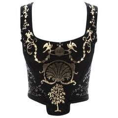 Viviene Westwood black satin corset with metallic gold motifs, fw 1990