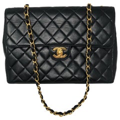 Chanel Black Lambskin Leather Jumbo 