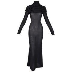 Vintage F/W 1998 Alexander McQueen Joan Sheer Black Knit L/S Catholic Gown Dress