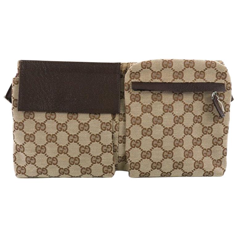 Gucci Vintage Double Belt Bag GG Canvas at 1stDibs