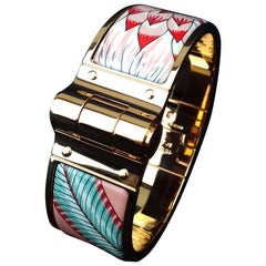 Hermès Charnière Hinged Bracelet Enamel Rose Ghw Savana Dance Baroque Size S