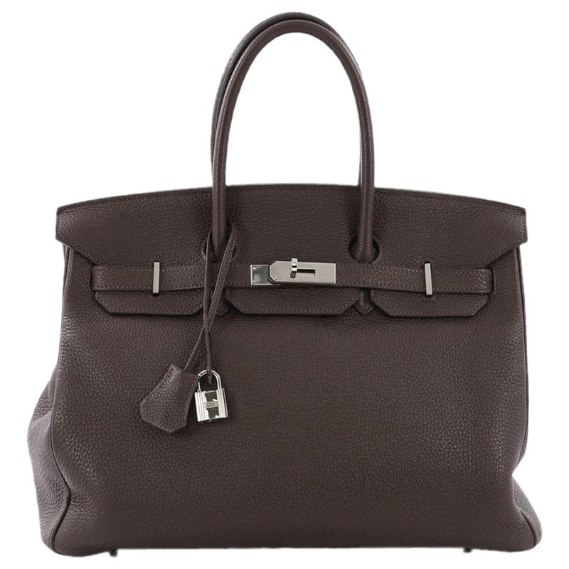 Hermes Birkin Handbag Chocolate Brown Togo with Palladium Hardware 35