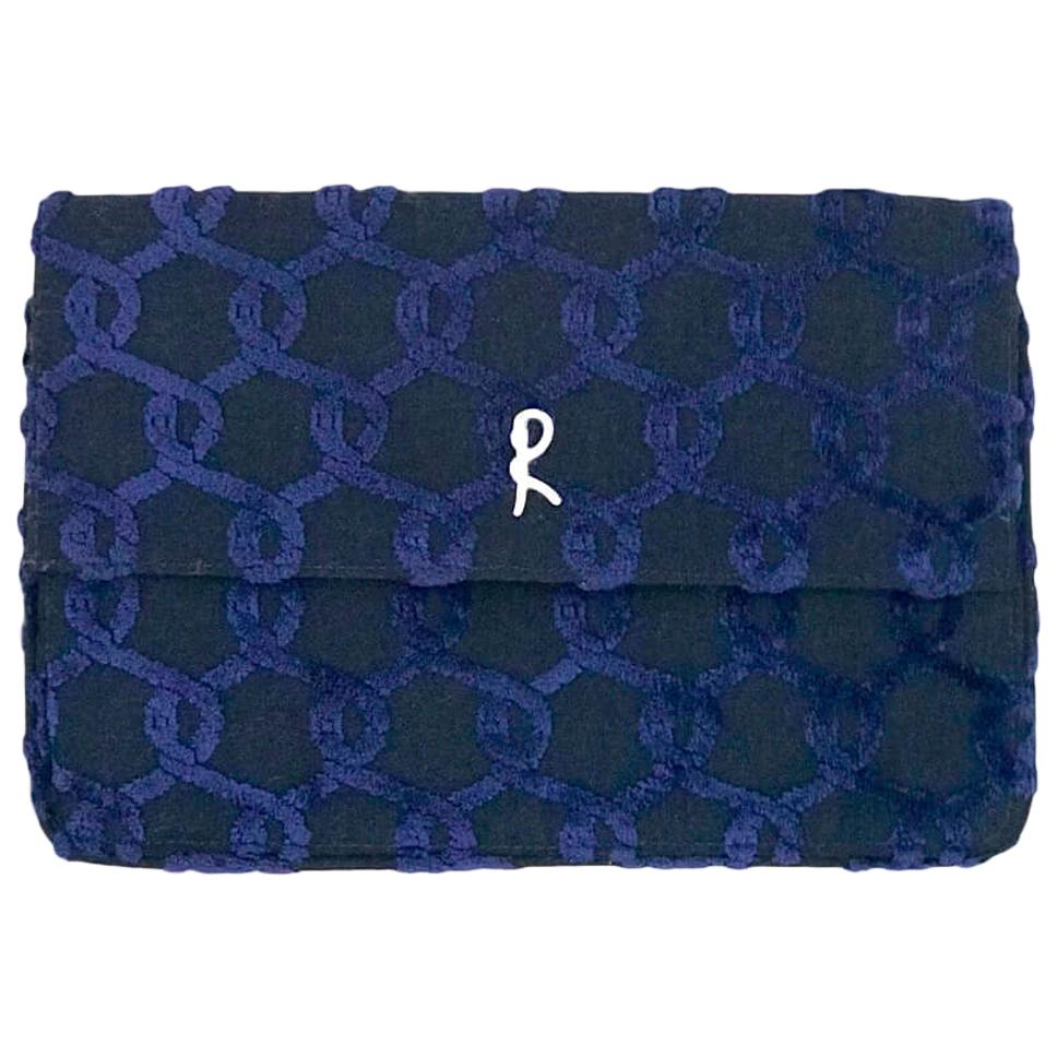 Roberta Di Camerino Blue Velvet Monogram Pochette Clutch Bag, circa 1970s