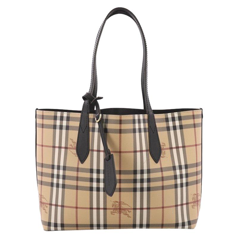 Burberry Reversible Tote Haymarket Coated Canvas and Leather Medium
