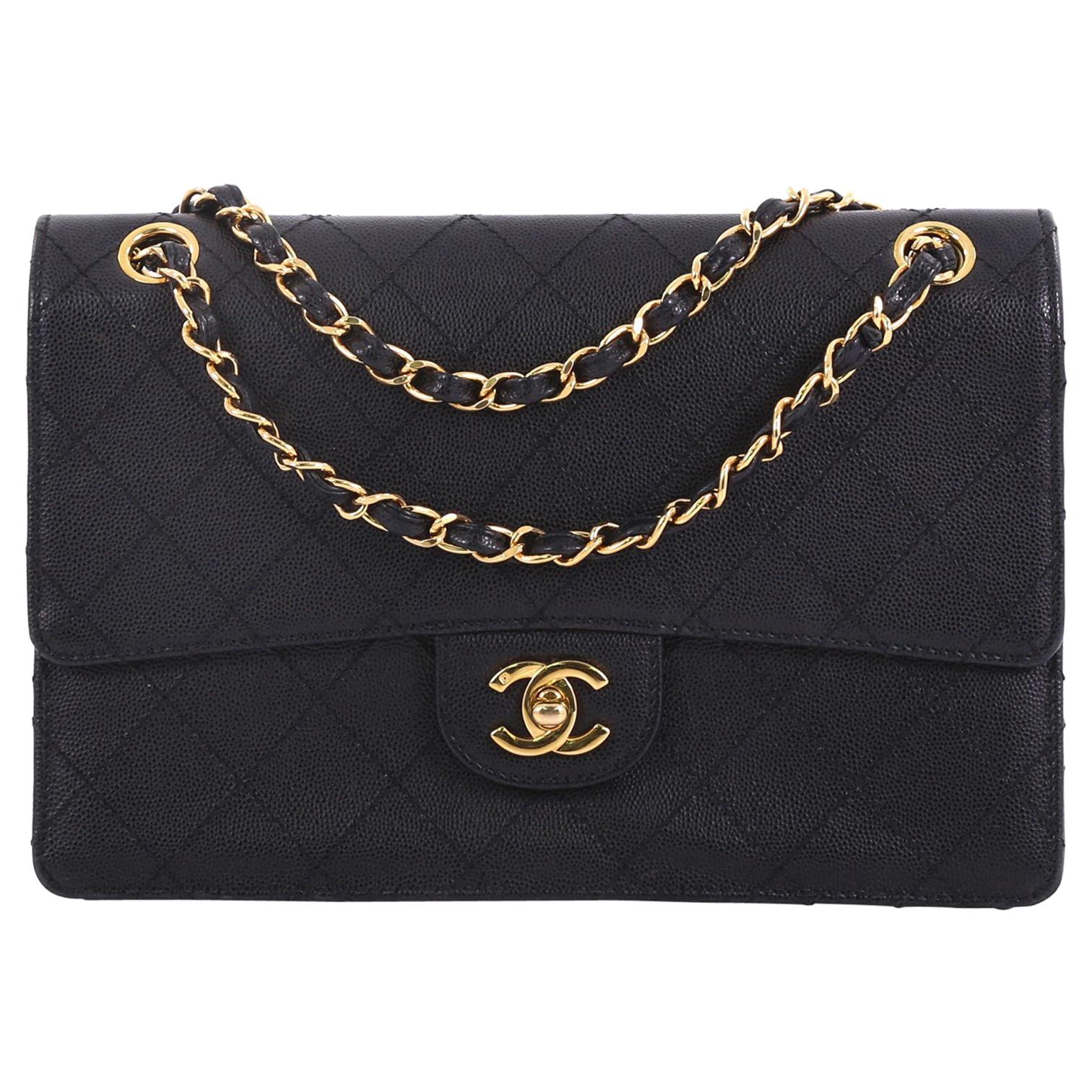 Chanel Vintage Chain Flap Shoulder Bag Quilted Caviar Small