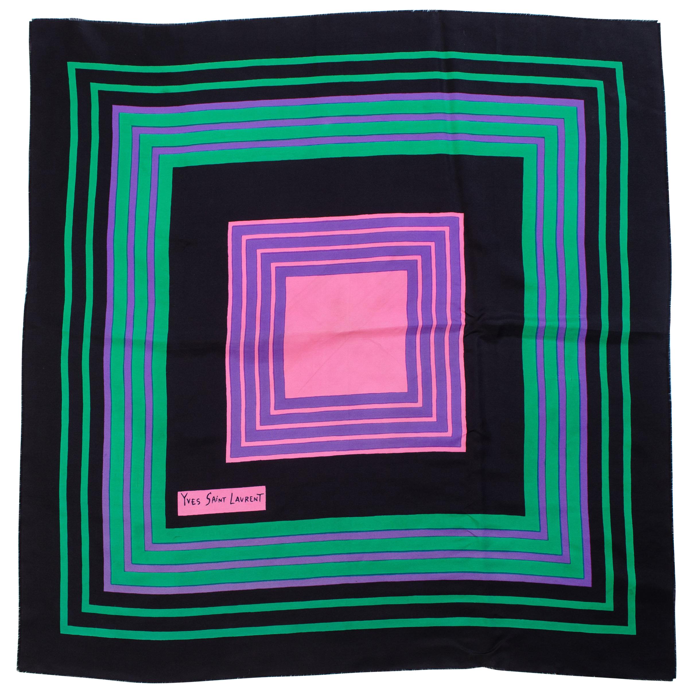 1970s Yves Saint Laurent YSL Pink Square Silk Scarf