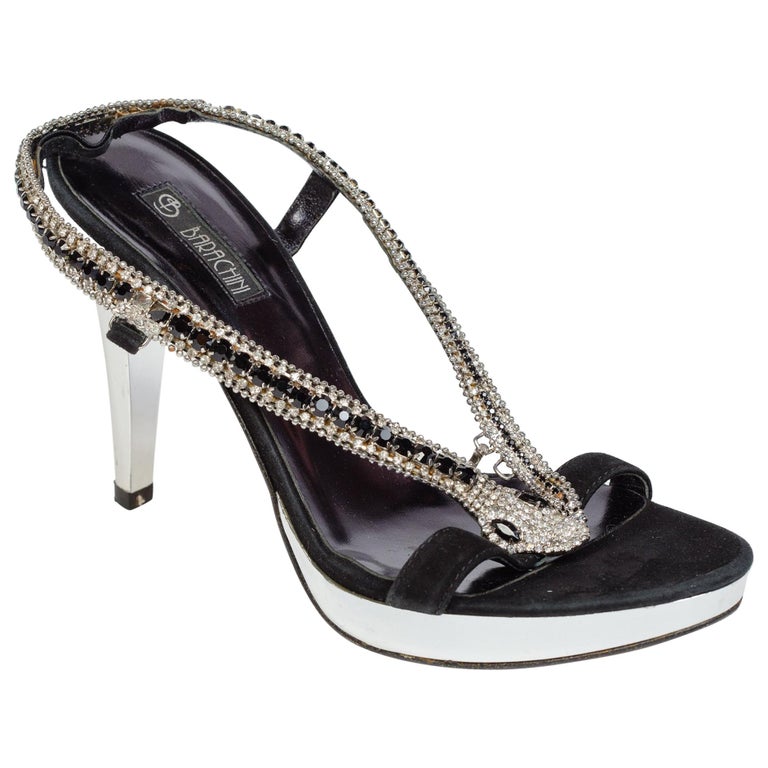 Barachini Silver Crystal Snake Strapy Heels size 39 For Sale at 1stDibs
