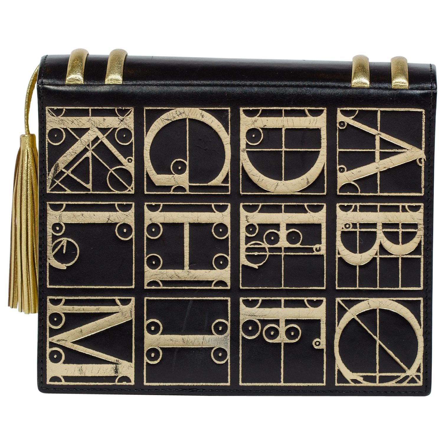 1980er Jahre Paloma Picasso Antik Gold Book Bag Clutch mit abnehmbarem Riemen