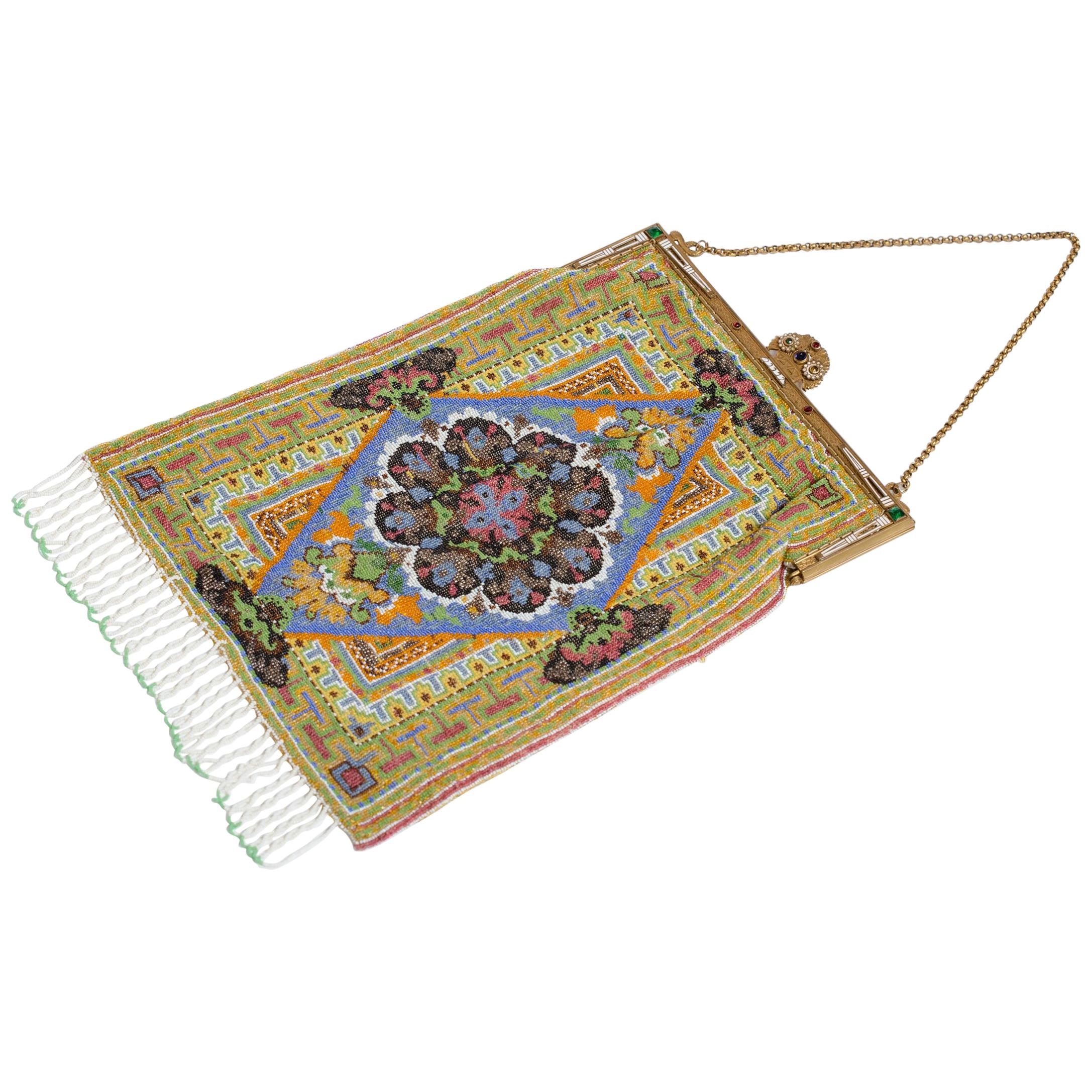 1920S Micro Beaded Persian Rug Purse Bag