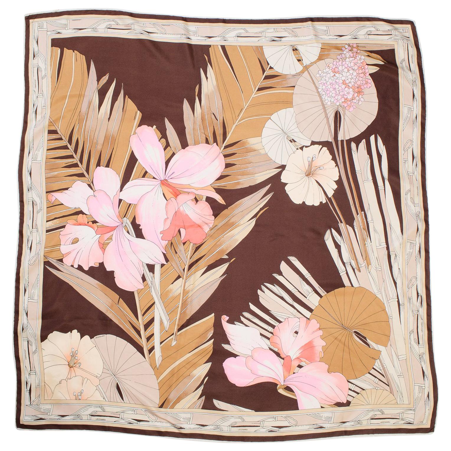 1970s Leonard Tropical Floral Bamboo Silk Scarf