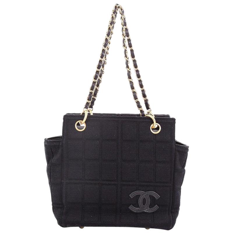 Chanel Chocolate Bar Chain Tote Quilted Canvas Small
