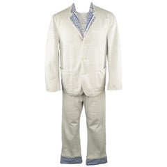 Vintage COMME des GARCONS Homme S White & Blue Checkerboard Logo 32 30 Suit AD2003