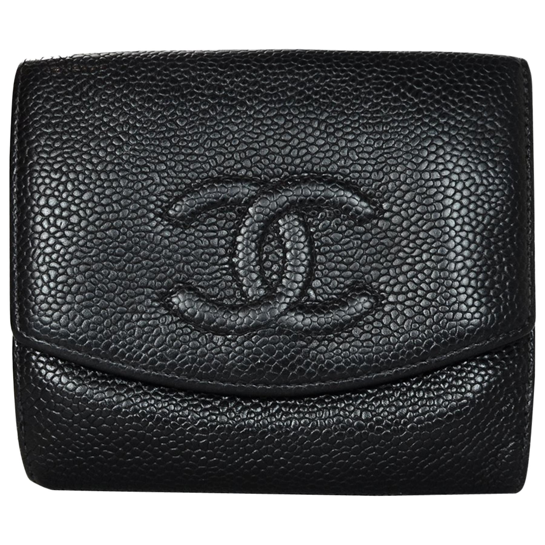Chanel Black Caviar Leather Compact Timeless CC Wallet For Sale at 1stDibs