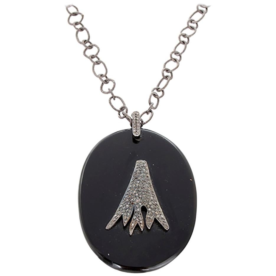 Collier Boho en argent sterling oxydé, diamants noirs et onyx en vente