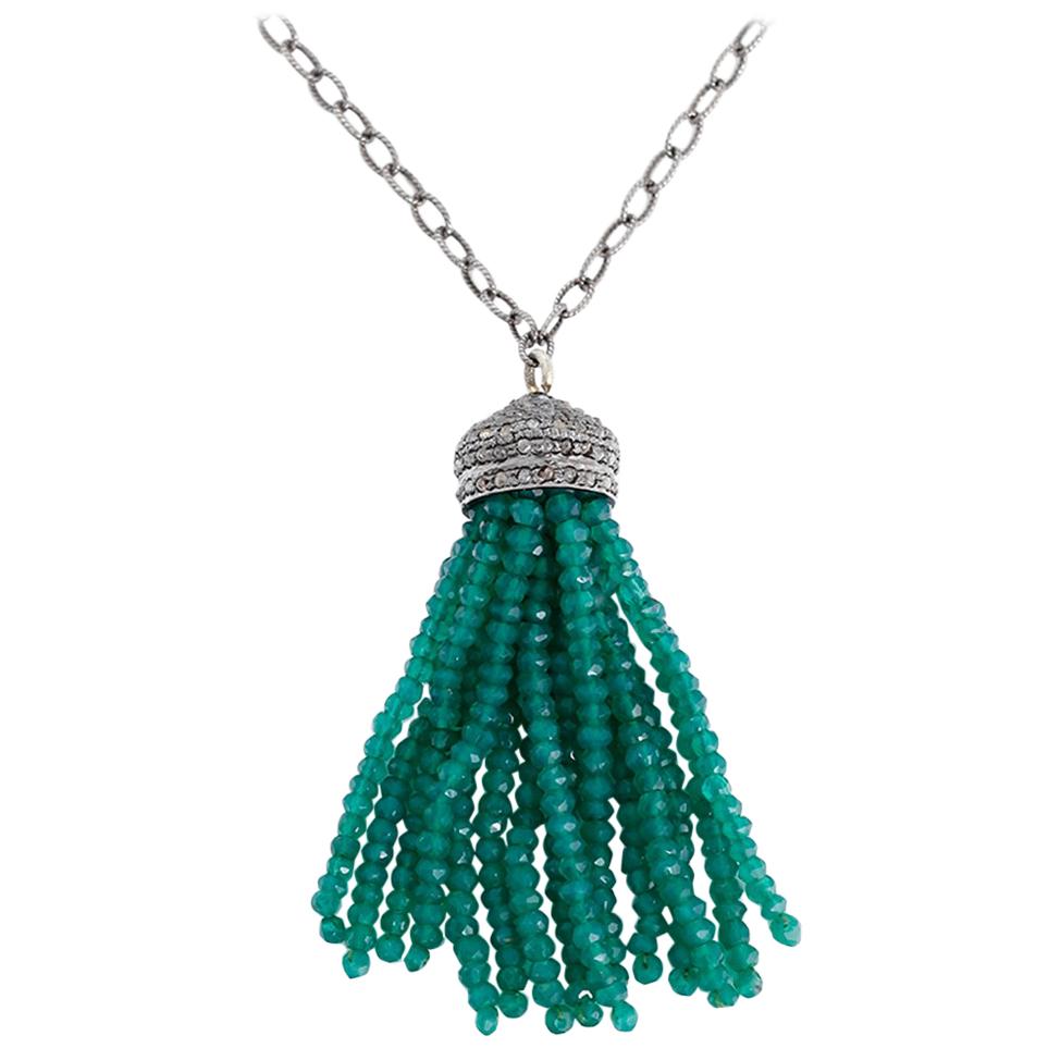 Beautiful Diamond and Silver Tassel Necklace For Sale