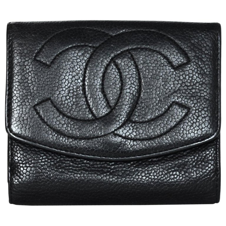 Chanel Vintage 90's Black Caviar Leather Compact Timeless CC