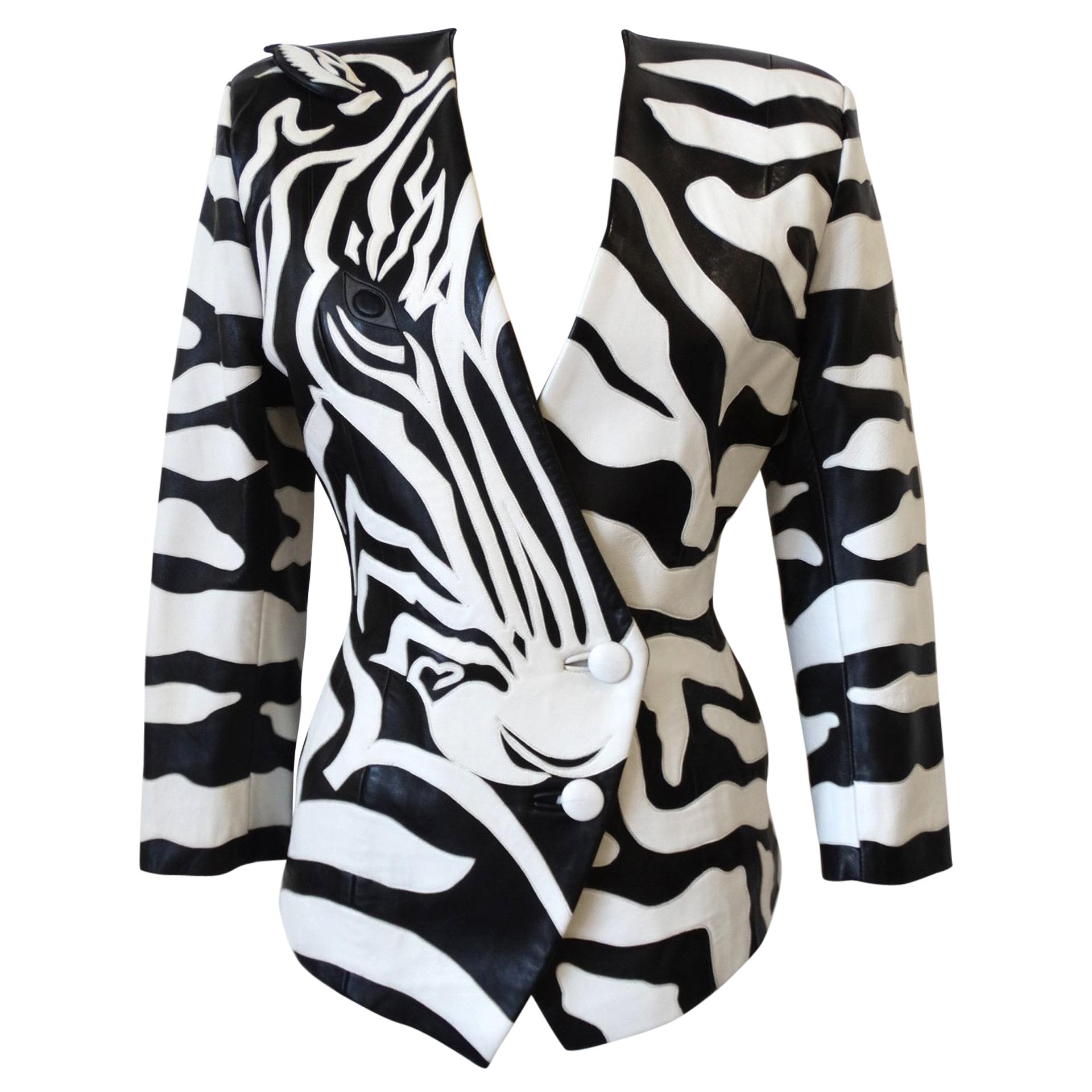 1980s Jean Claude Jitrois Zebra Leather Jacket  For Sale