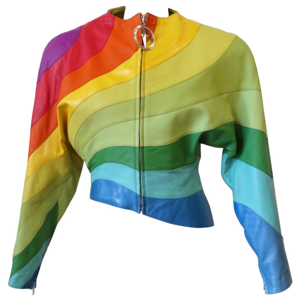Rare S/S 1990s Thierry Mugler Rainbow Leather Jacket 