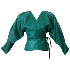 Retro 1980s Jean Claude Green Ostrich Leather Wrap Jacket