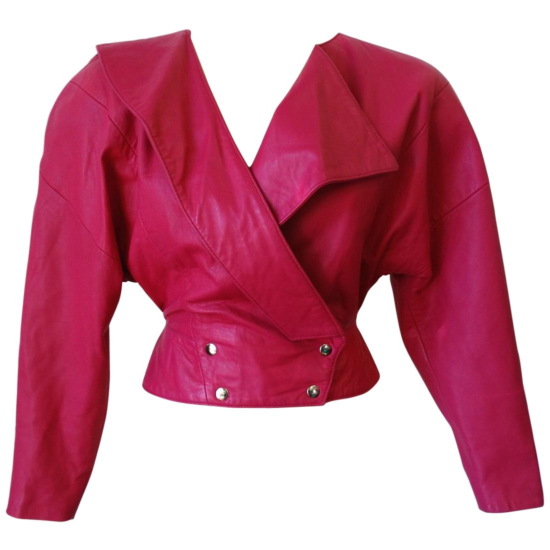 Michael Hoban 1980s Hot Pink Cropped Leather Jacket