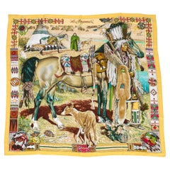 Hermes Yellow Les Cheyennes Scarf, Box