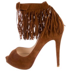 Christian Louboutin NEW Cognac Suede Fringe Evening Heels Pumps in Box