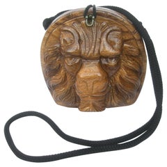 Vintage Timmy Woods Beverly Hills Carved Wood Artisan Lion Shoulder Bag c 1990s