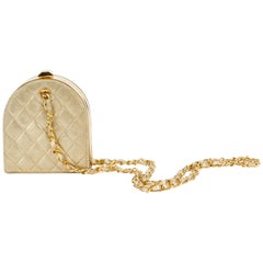 Vintage 1980's Rare Chanel Gold Leather Evening Bag Crossbody