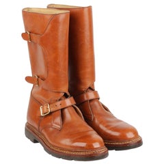 Hermes Tan Leather Men Buckle Mid Calf Boots Size 41