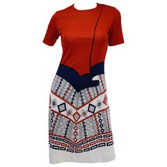 Retro 1970s Roberta di Camerino Red Blue and White Trompe L'oeil Dress