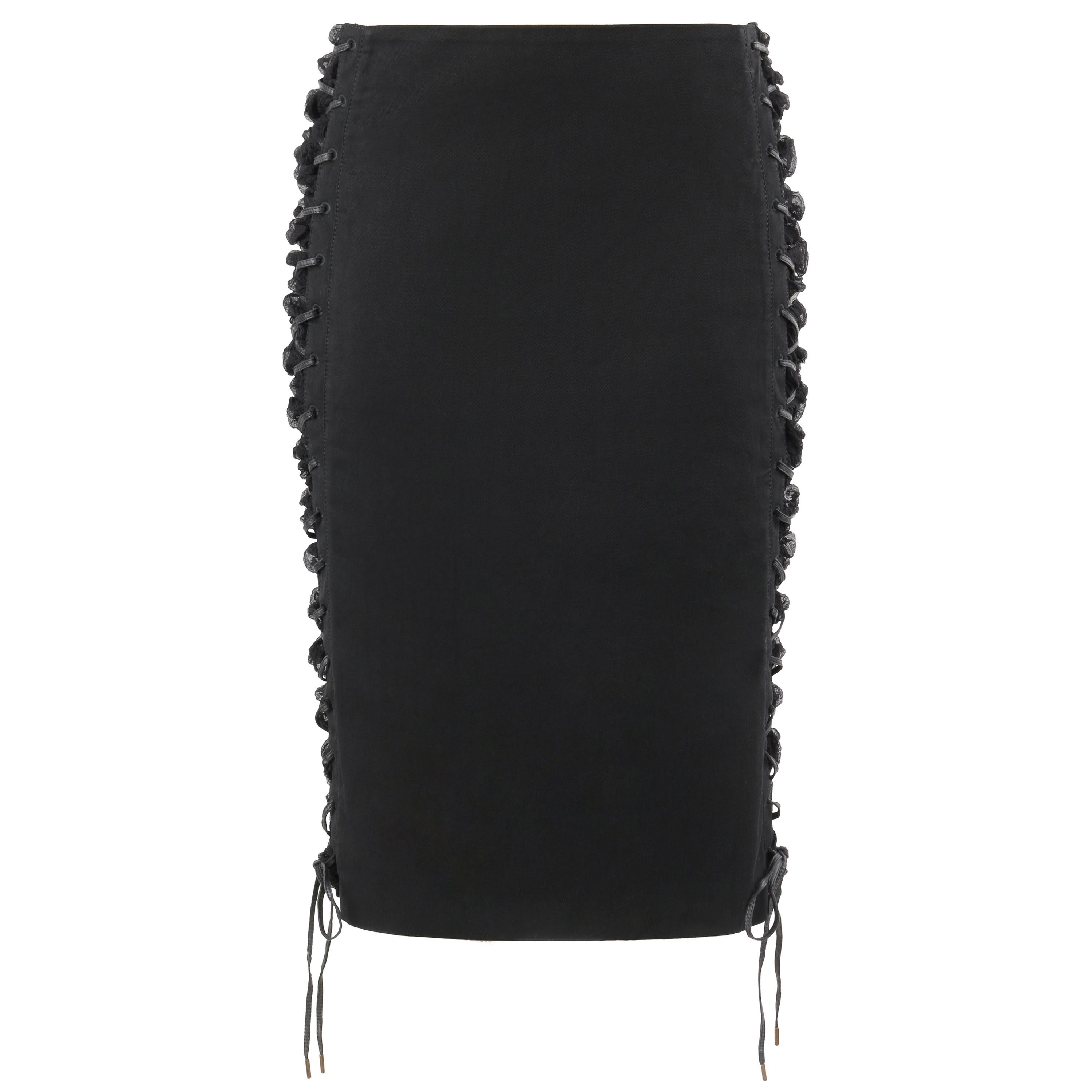 ALEXANDER McQUEEN A/W 2002 "Supercalifragilistic" Silk Lace Up Pencil Skirt For Sale