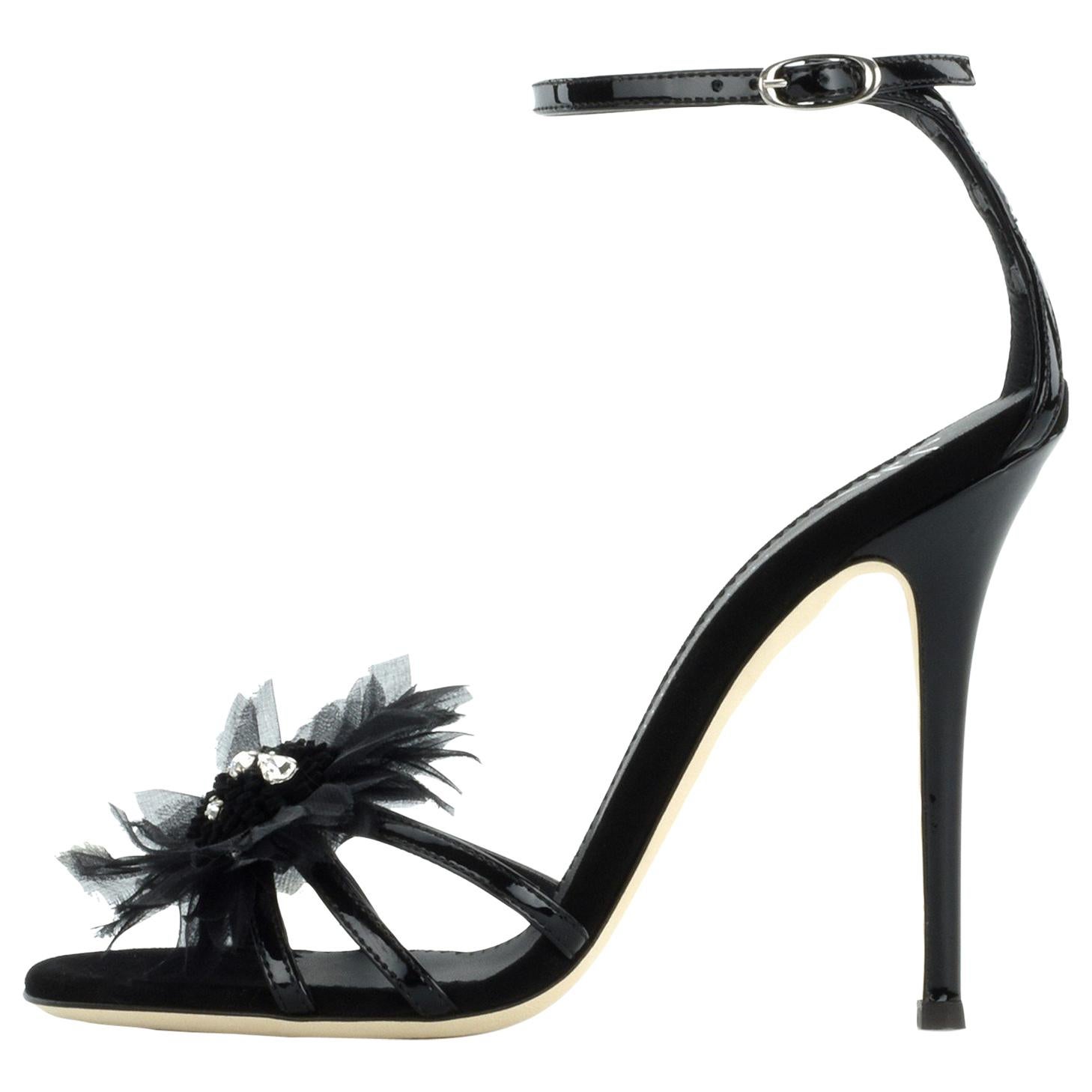 Giuseppe Zanotti NEW Black Patent Crystal Applique Evening Sandals ...