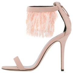 Giuseppe Zanotti NEW Blush Suede Feather Bead Evening Sandals Heels in Box