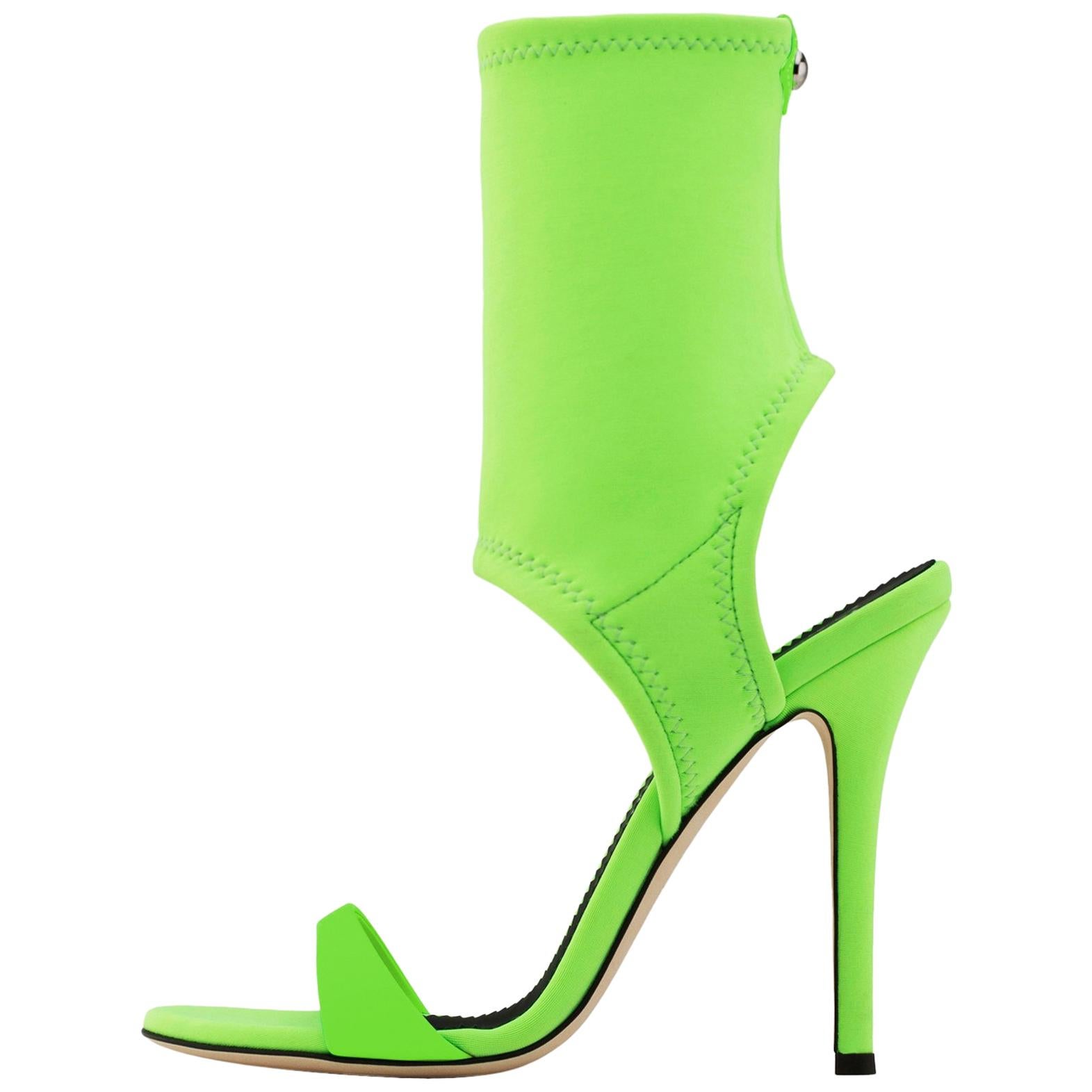 Giuseppe Zanotti NEW Lime Green Neoprene Sock Evening Boots Booties Heels in Box