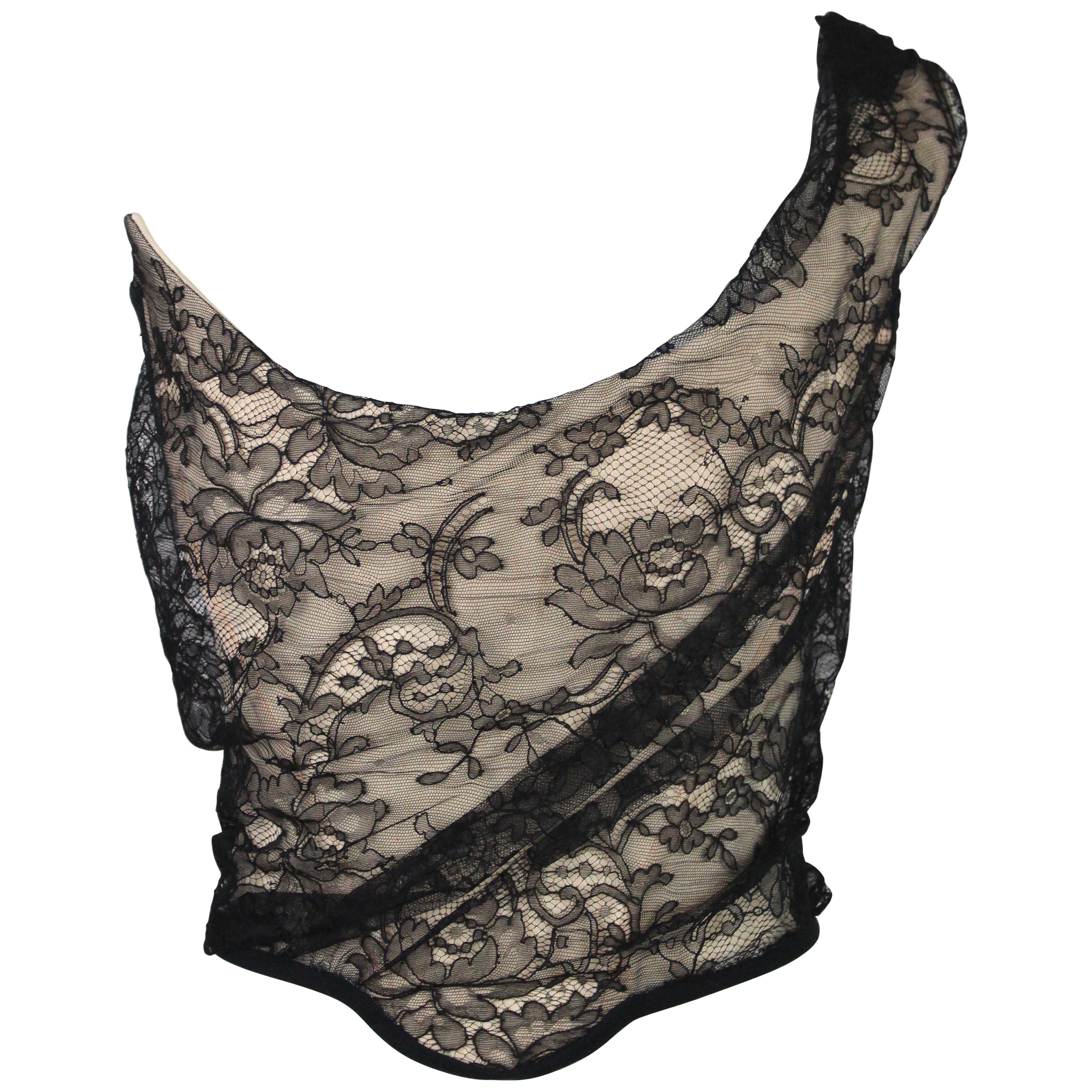 Vivienne Westwood Nude Corset with Black Lace Overlay,  c. 2000's, size US 8 For Sale