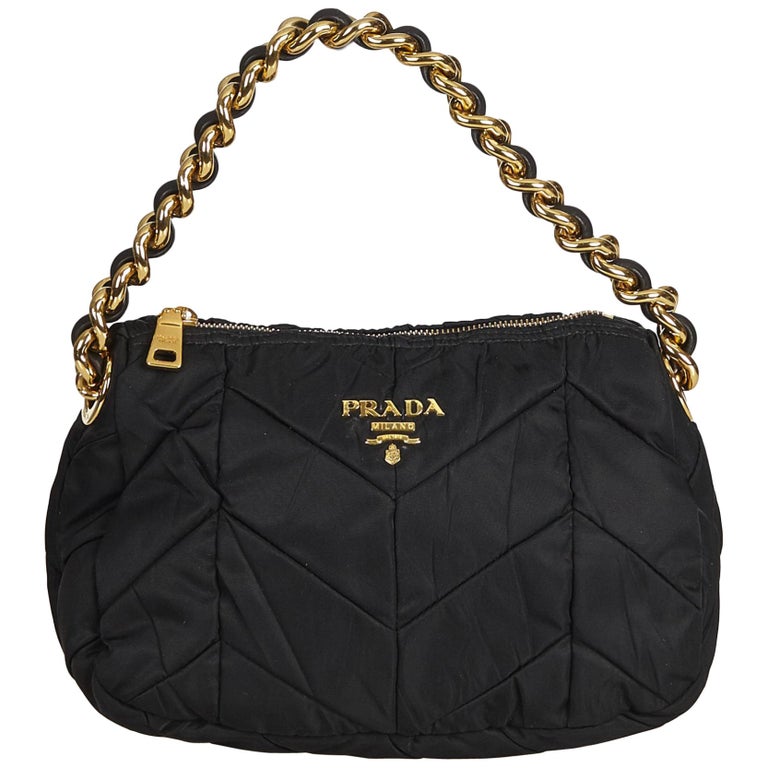 Prada Black Quilted Nylon Chain Shoulder Bag at 1stdibs