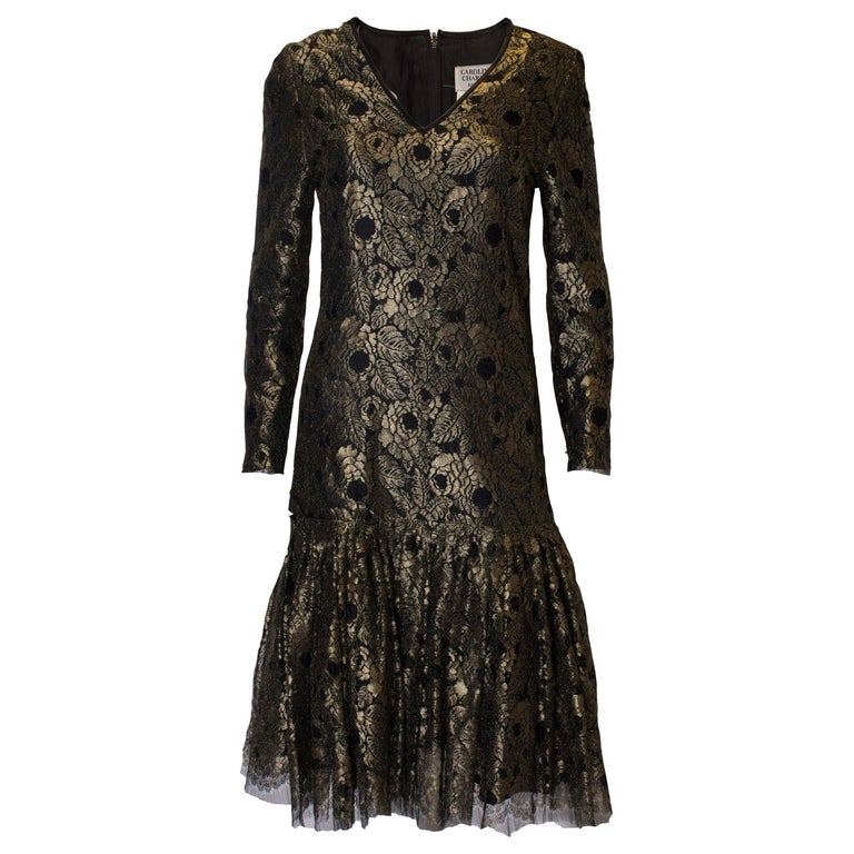 Vintage Caroline Charles Gold Lace Dress For Sale at 1stDibs | caroline  charles dresses