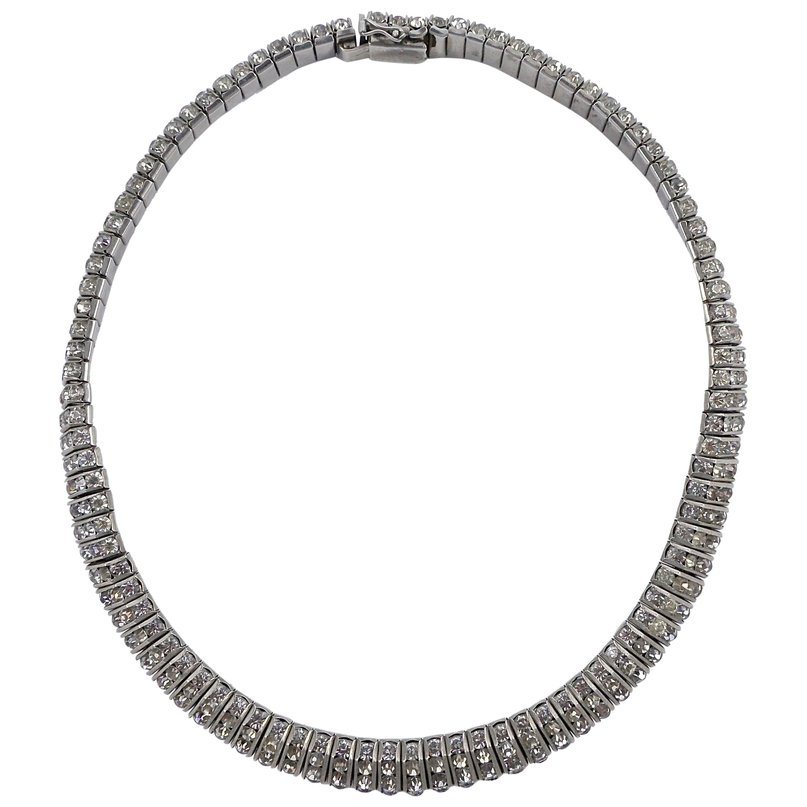 Art Deco DRGM Silver Tone and Channel Set Rhinestone Necklace, 1930s German For Sale