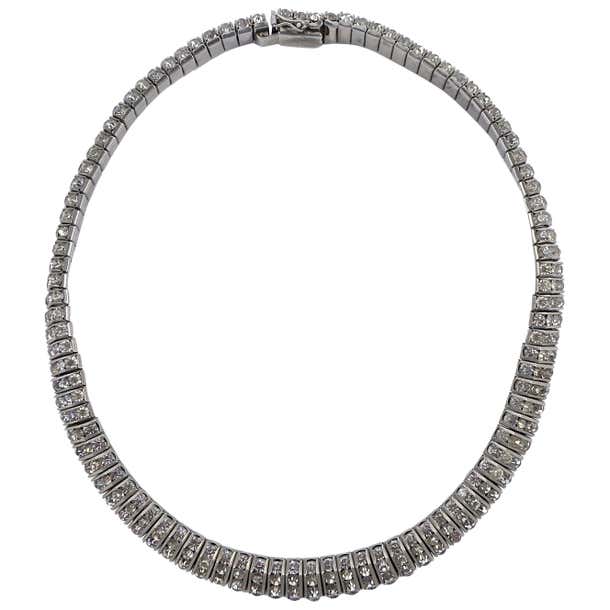 Art Deco DRGM Silver Tone and Channel Set Rhinestone Necklace, 1930s ...